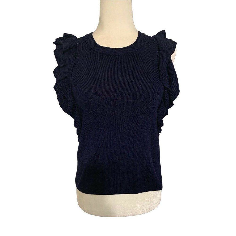knitted & knotted anthropologie womens solid navy blue tank sweater top xs